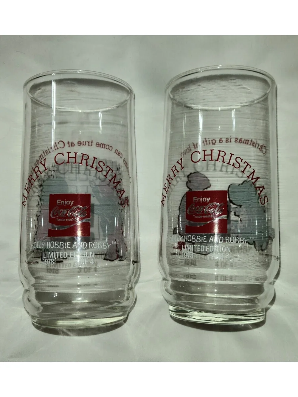 4pc Vintage 1978 Holly Hobbie & Robby Coca-Cola Christmas Glasses Home Decor EUC